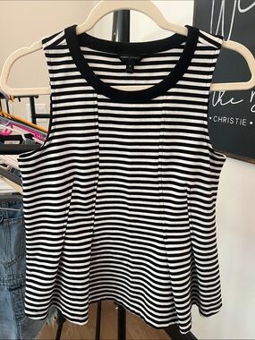 Banana Republic Black & White Striped Peplum Tank sz medium